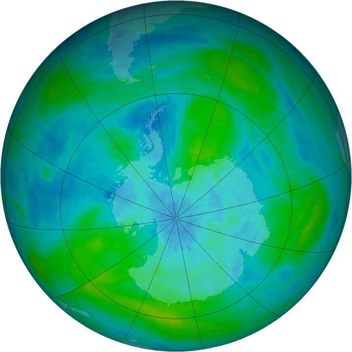 Antarctic ozone map for 13 March 1992